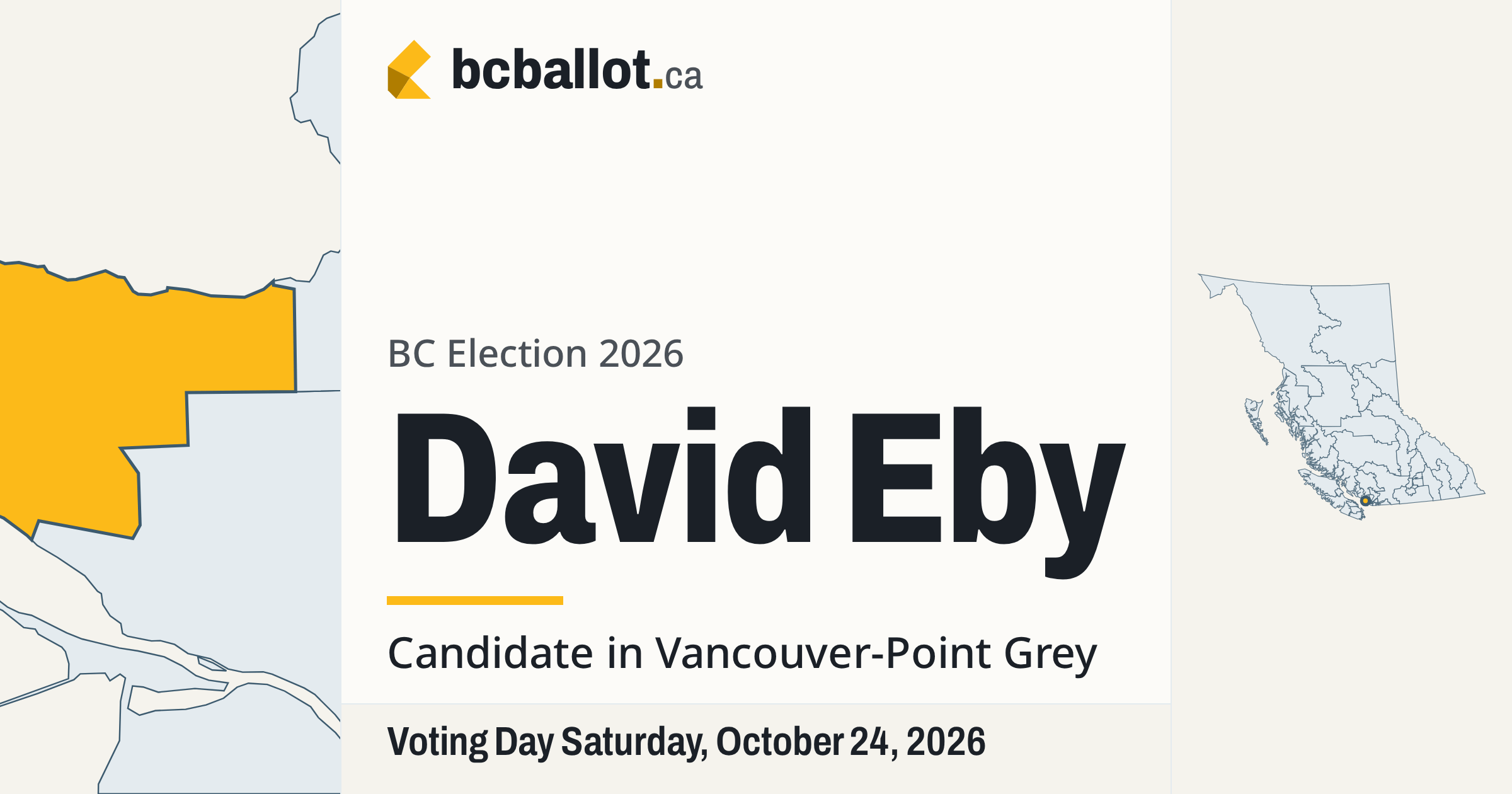 David Eby, Premier of BC: Candidate in Vancouver-Point Grey