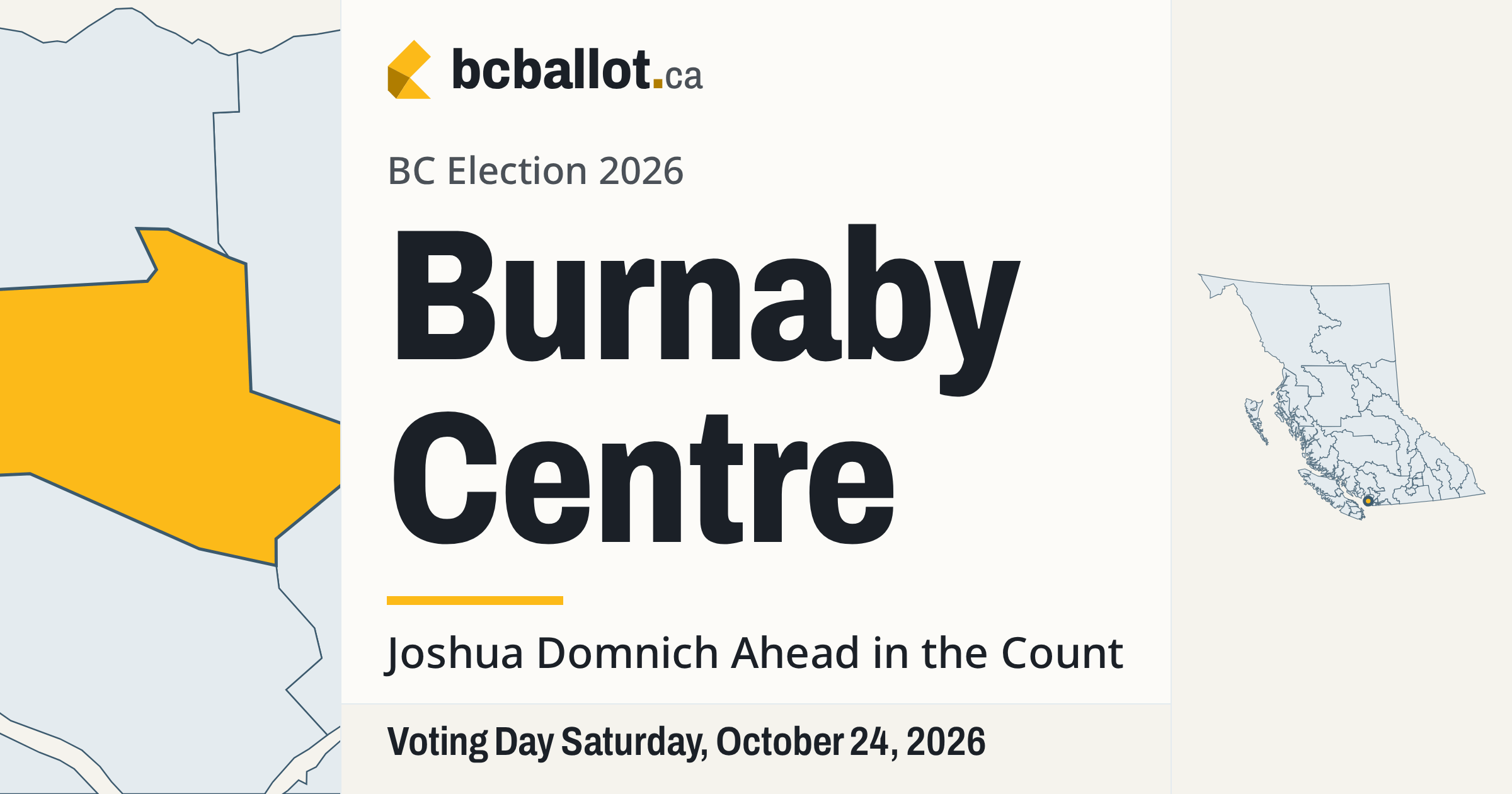 Burnaby Centre election results 2026: Candidates and count