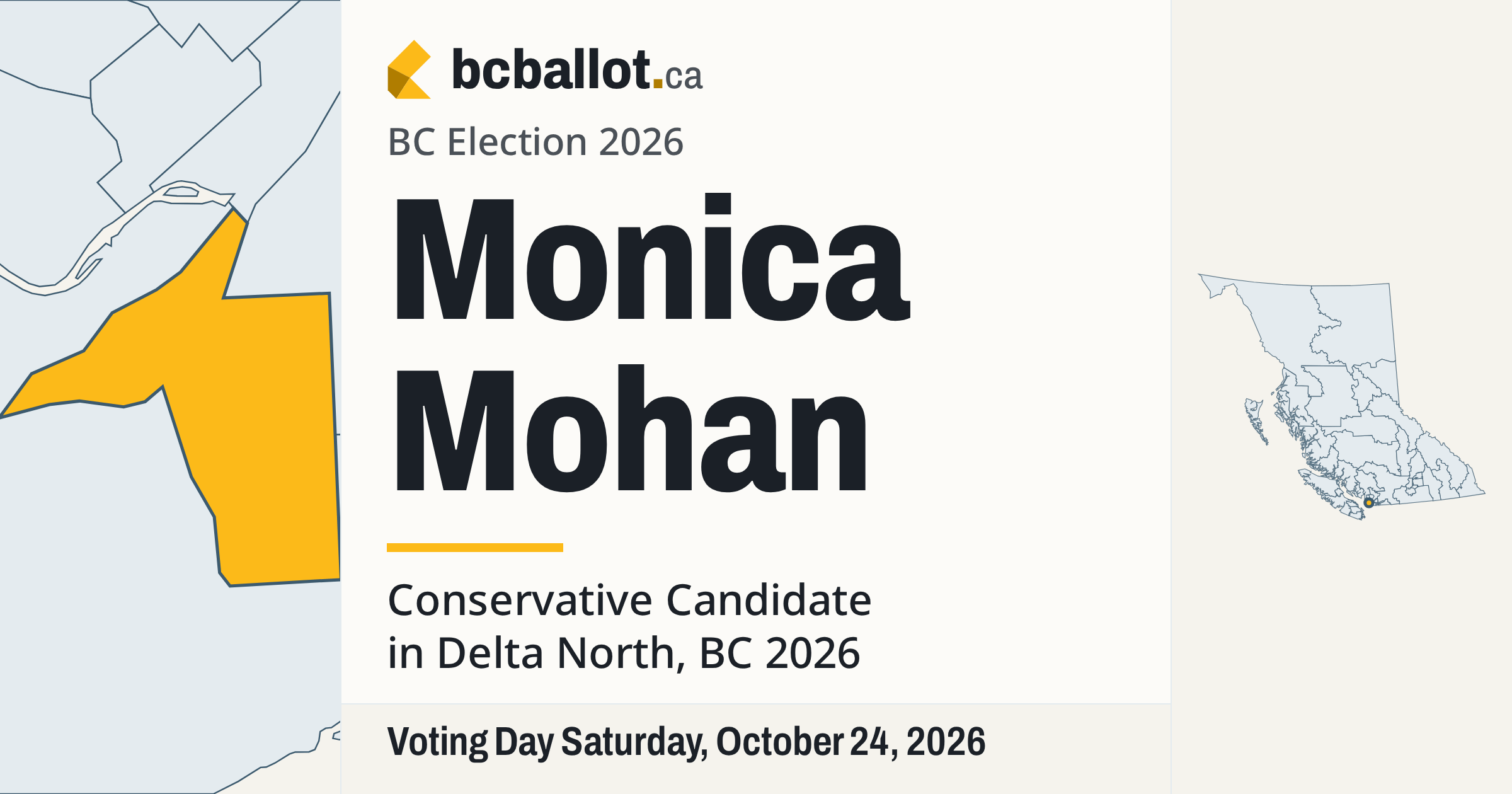 Monica Mohan: Conservative candidate in Delta North, BC 2026