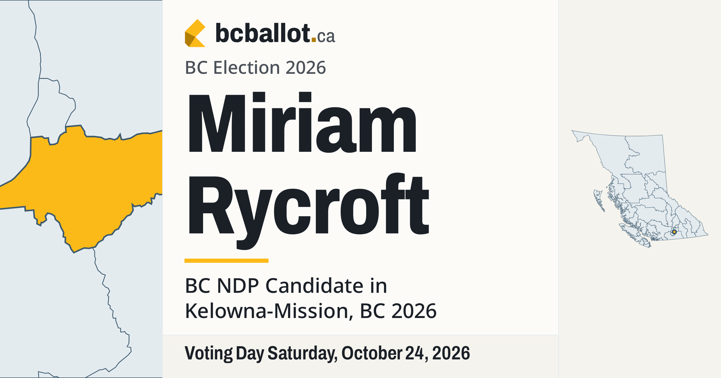 Miriam Rycroft: BC NDP candidate in Kelowna-Mission, BC 2026
