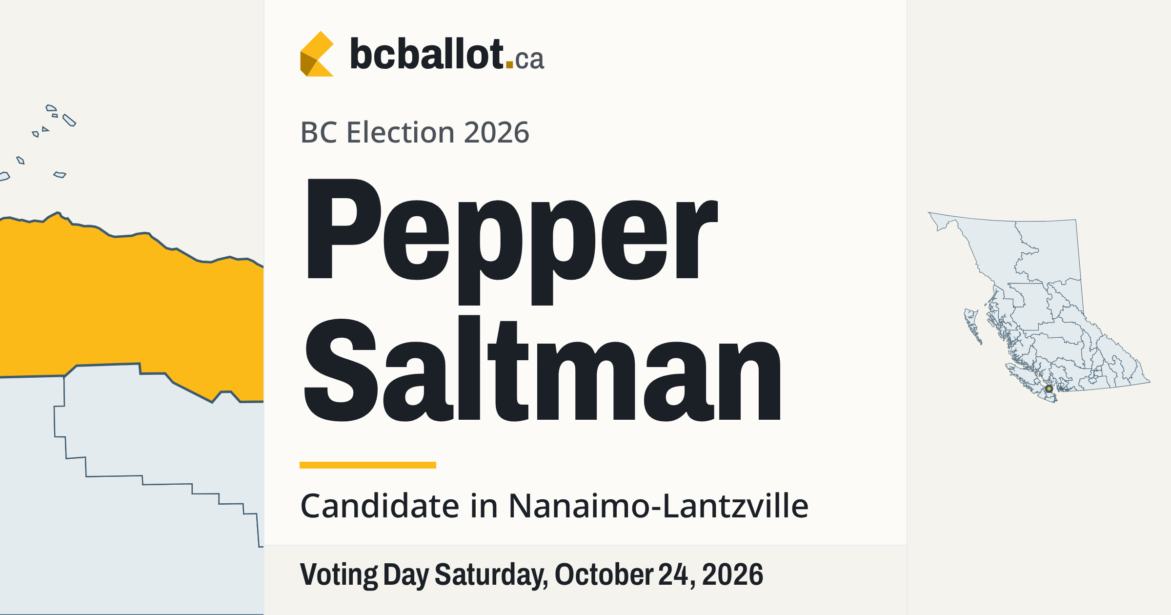 Pepper Saltman: Candidate in Nanaimo-Lantzville · BC Ballot