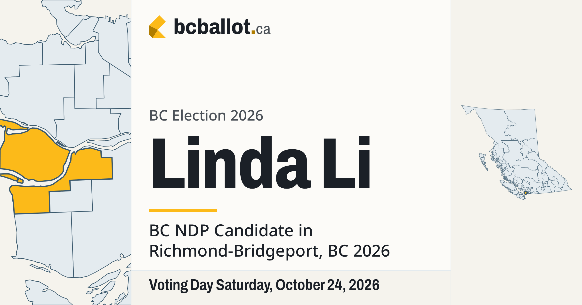 Linda Li: BC NDP candidate in Richmond-Bridgeport, BC 2026