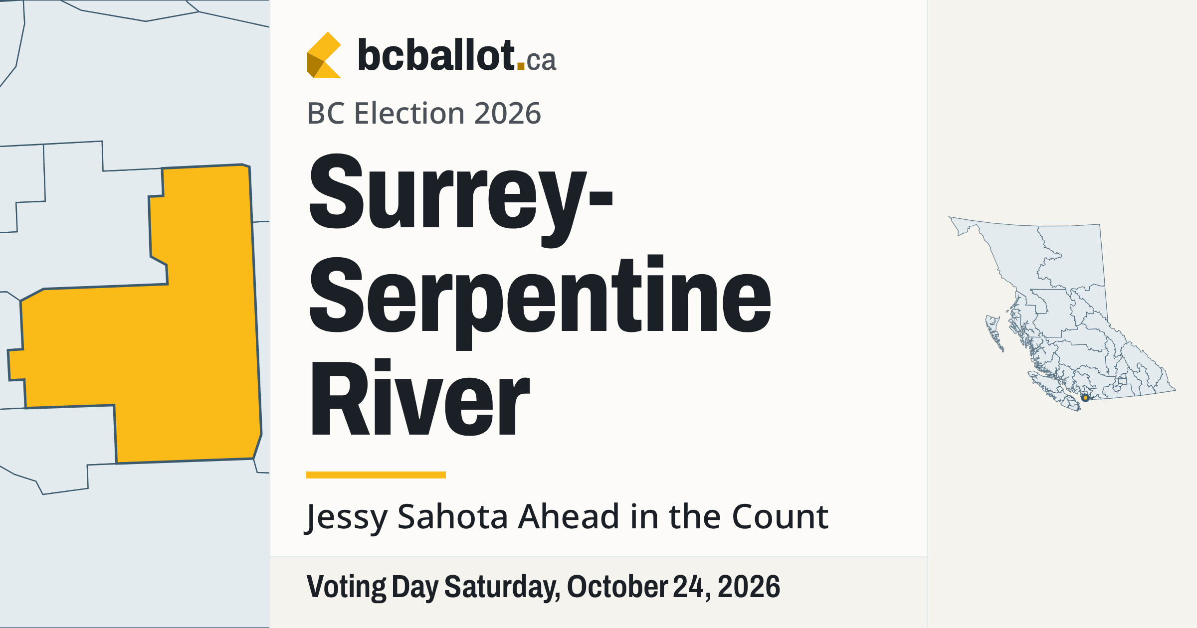 Surrey-Serpentine River election results 2026: BC election
